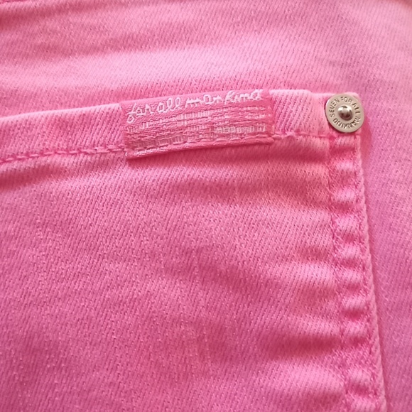 7 For All Mankind Bubblegum Barbie Pink High Waist Kick Jeans-White Piping Sz 28 - Picture 2 of 9
